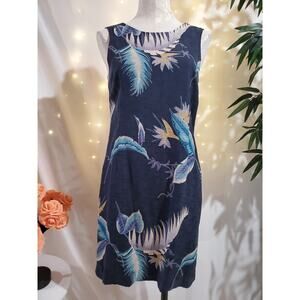 Tiki Classics VTG 100% Silk Tropical Hawaiian Sleeveless Dress Size S Blue Palm